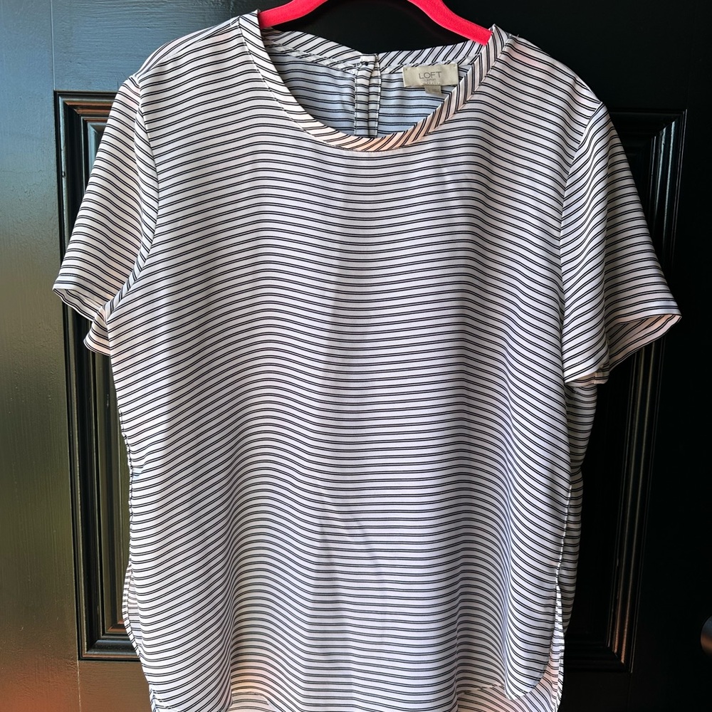 Loft short sleeve striped blouse top white and black
